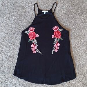 Halter tank top with roses